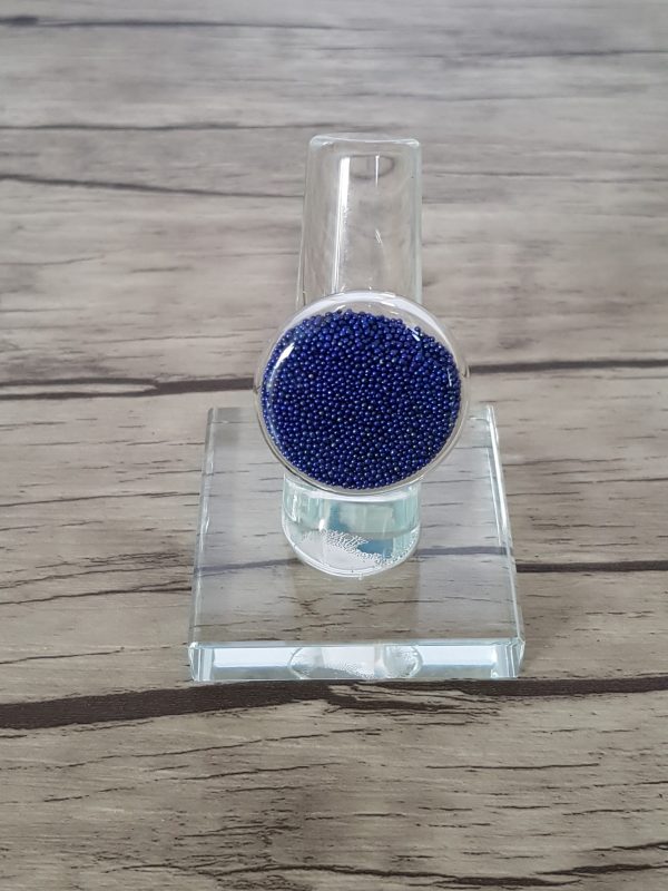 Bague bulle de verre et  micro-billes bleu marine
