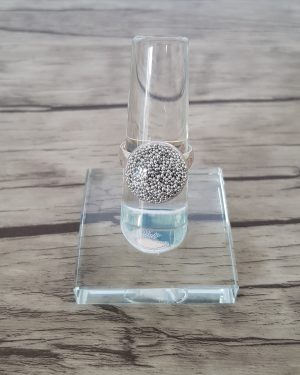 Bague dôme verre soufflé et micro-billes gris
