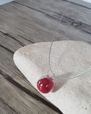 Collier bulle de verre soufflé et micro-billes rouge
