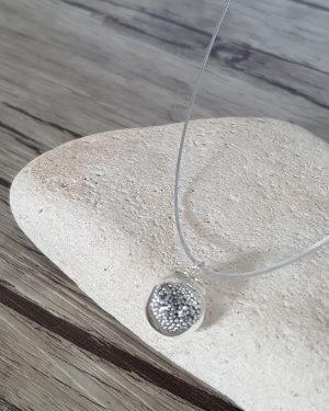 Collier bulle verre soufflé et micro-billes gris