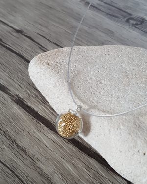 Collier bulle verre soufflé et micro-billes doré