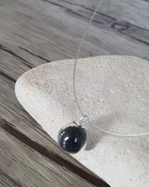 Collier bulle verre soufflé et micro-billes noir