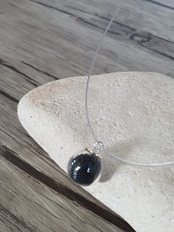 Collier bulle verre soufflé et micro-billes noir