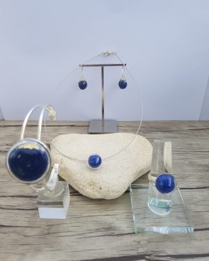Parure verre soufflé et micro-billes bleu marine