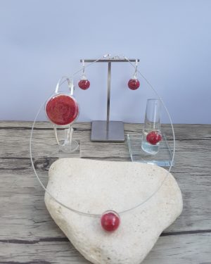 Parure verre soufflé et micro-billes rouge