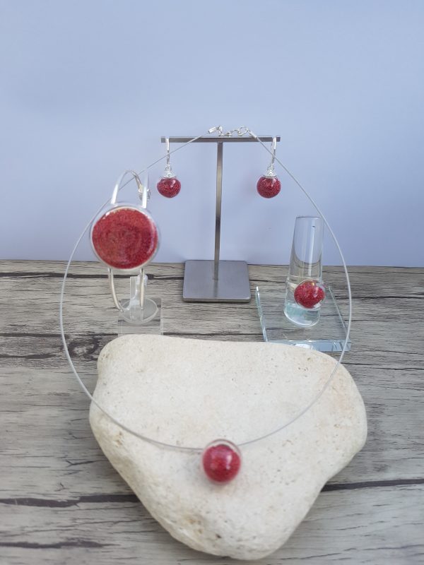 Parure verre soufflé et micro-billes rouge