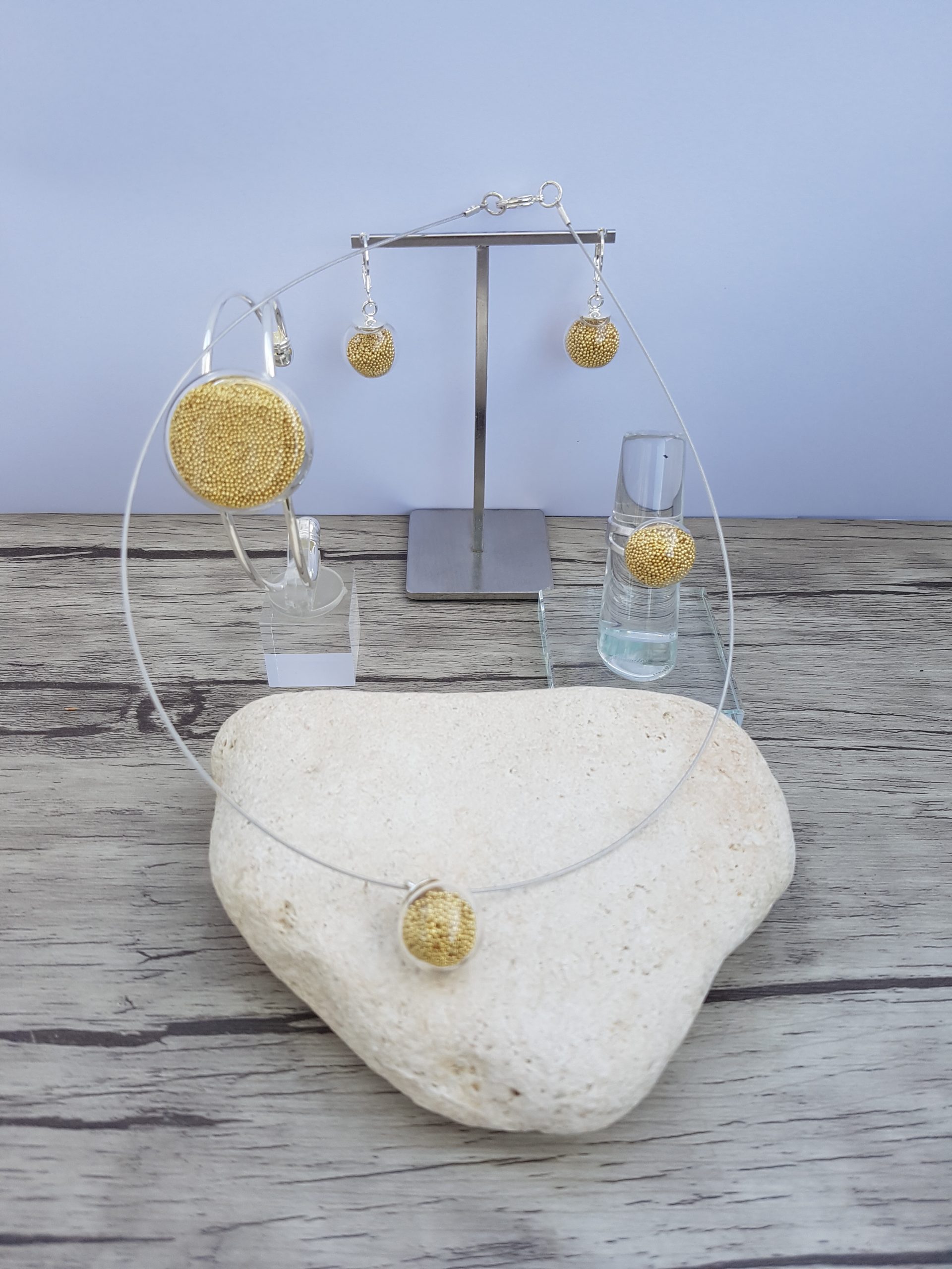 Parure verre soufflé et micro-billes doré
