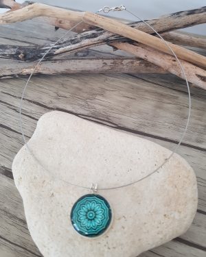 Collier cabochon mandala turquoise