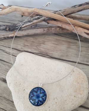 Collier cabochon mandala marine
