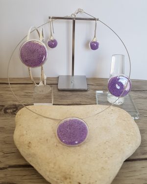 Parure verre soufflé et micro-billes mauve