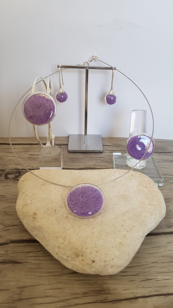 Parure verre soufflé et micro-billes mauve