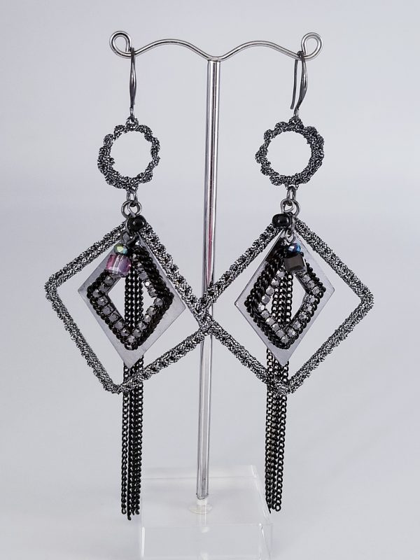 Boucles d'oreilles géométrie grises et noires