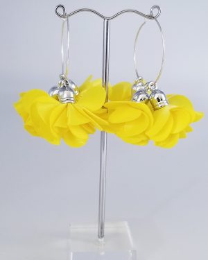 Boucles d'oreilles créoles et froufrous jaune