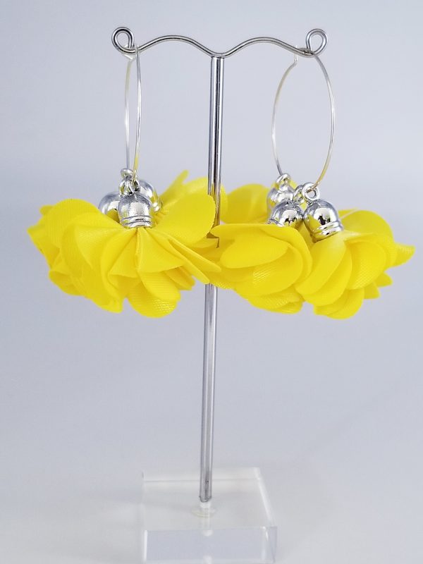 Boucles d'oreilles créoles et froufrous jaune