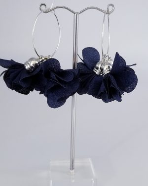 Boucles d'oreilles créoles et froufrous bleu marine