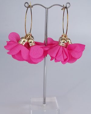 Boucles d'oreilles créoles et froufrous rose fuchsia