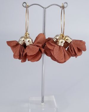 Boucles d'oreilles créoles et froufrous marron