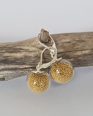 Boucles d'oreilles dormeuses bulles de verre et micro-billes doré