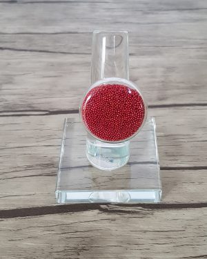 Bague bulle de verre disque et micro-billes rouge