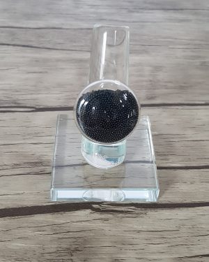 Bague bulle de verre disque et micro-billes noir