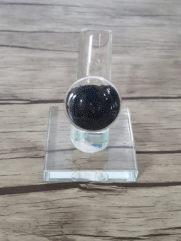 Bague bulle de verre disque et micro-billes noir