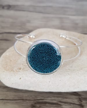 Bracelet capsule de verre et micro-billes bleu canard