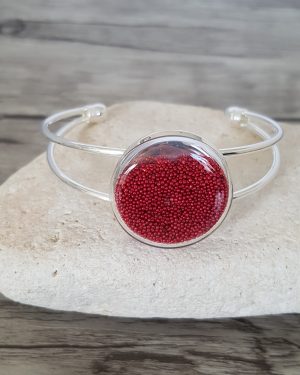 Bracelet capsule de verre et micro-billes rouge