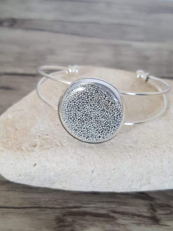 Bracelet capsule de verre et micro-billes gris