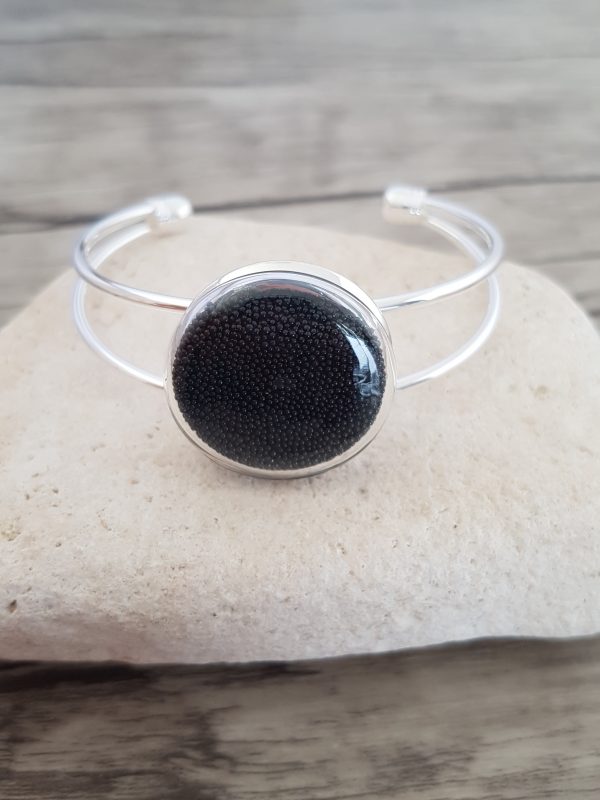 Bracelet capsule de verre et micro-billes noir