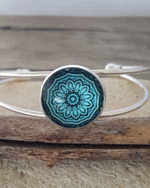 Bracelet cabochon mandala bleu turquoise