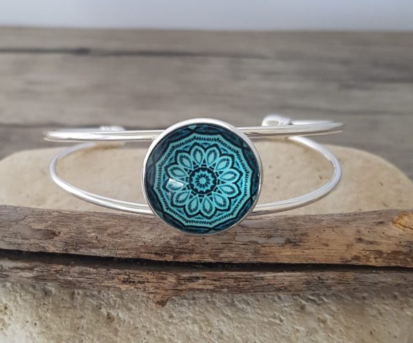 Bracelet cabochon mandala bleu turquoise