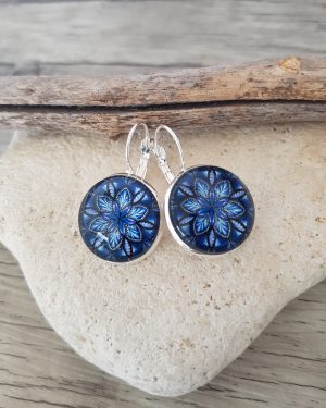 Boucles d'oreilles cabochon mandala marine
