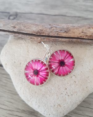 Boucles d'oreilles cabochon fleur fuchsia