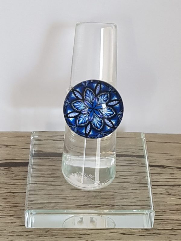 Bague cabochon mandala marine