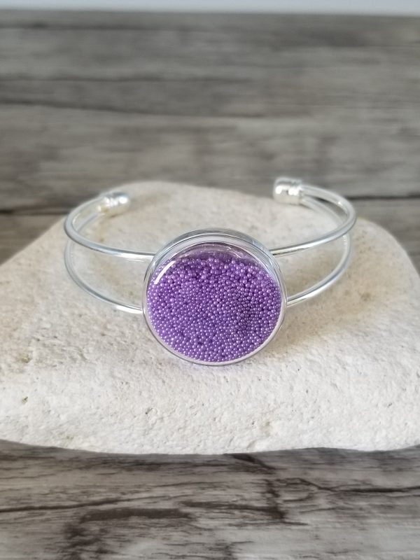 Bracelet capsule de verre et micro-billes mauve