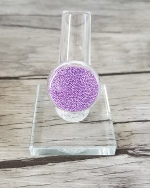 Bague bulle de verre disque et micro-billes mauve