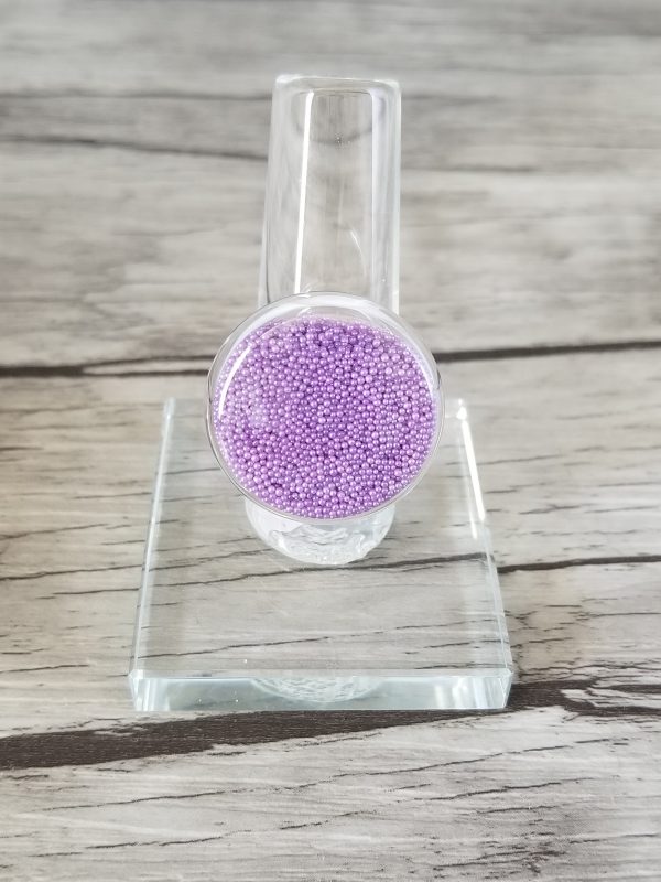 Bague bulle de verre disque et micro-billes mauve