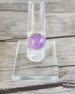 Bague dôme verre soufflé et micro-billes mauve
