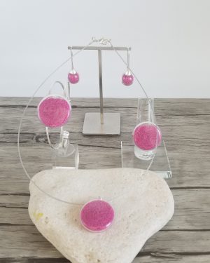 Parure verre soufflé et micro-billes fuchsia