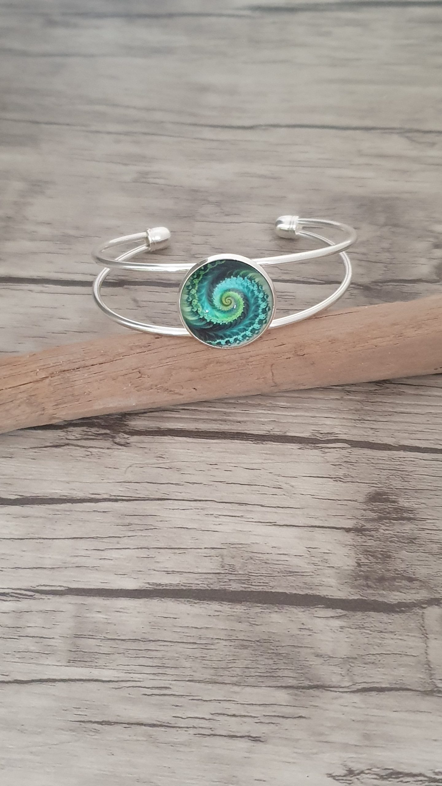 Parure cabochon spirale verte et noire – Image 5