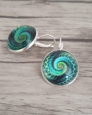 Boucles d'oreilles cabochons spirales vertes et noires