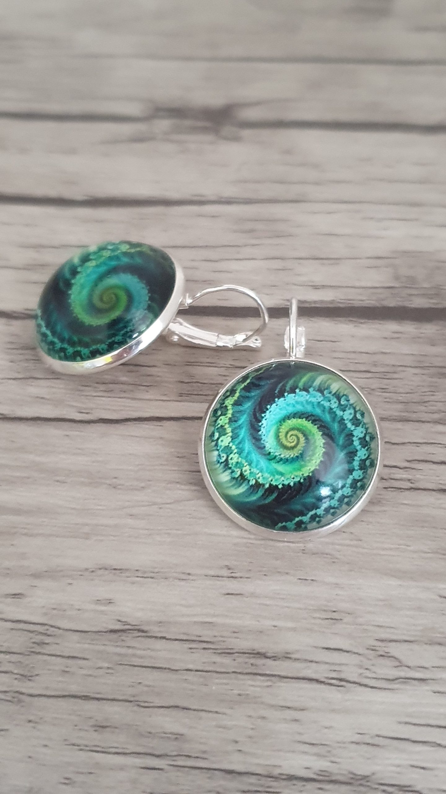 Parure cabochon spirale verte et noire – Image 3
